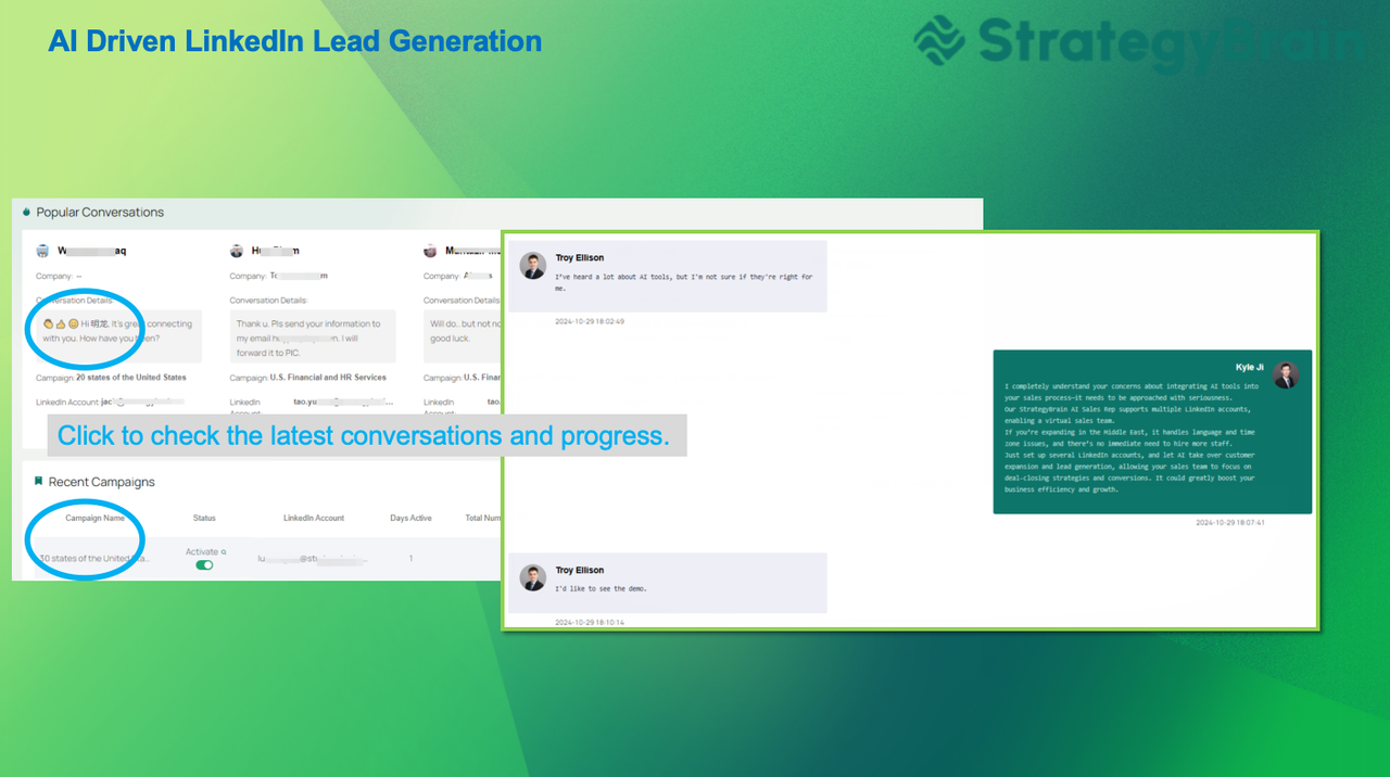 Optimize your B2B sales with StrategyBrain's AI Sales Automation. Discover LinkedIn Lead Generation, Sales Automation Features, and LinkedIn Outreach Tools.